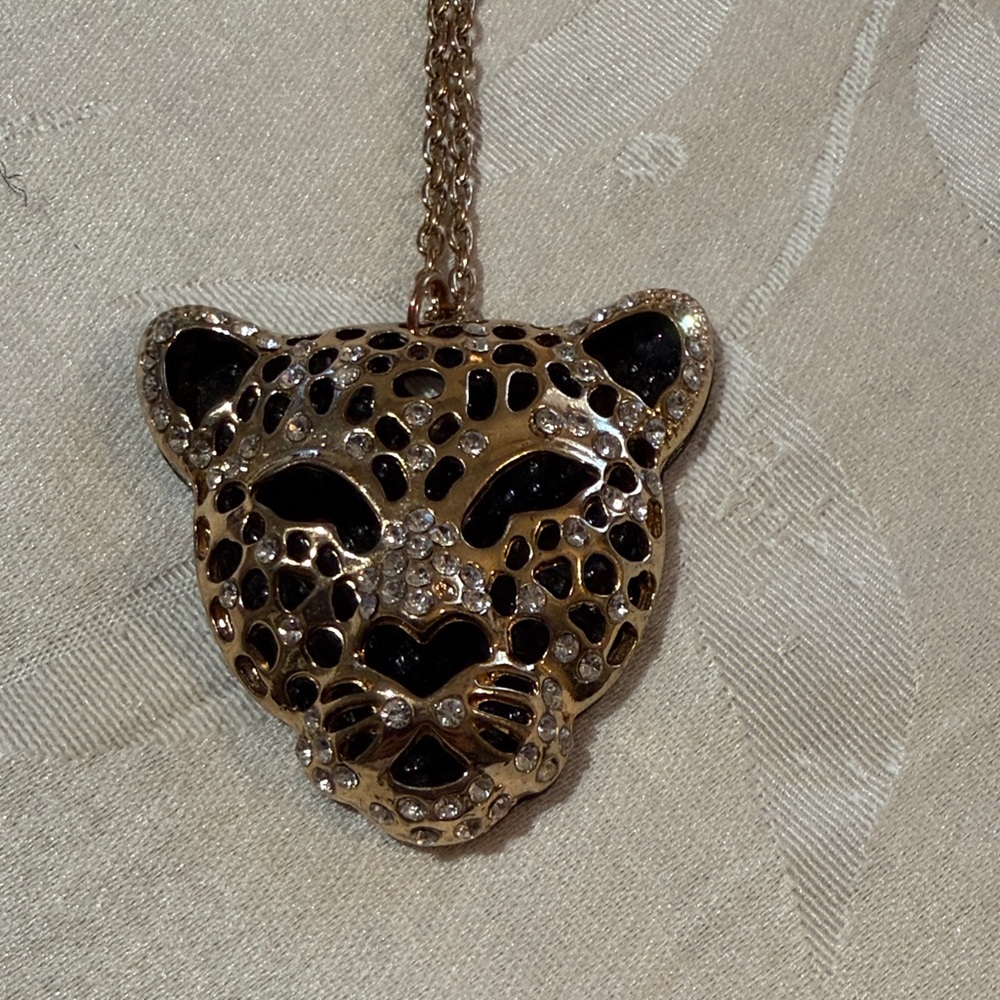 Leopard Pendant Necklace with Black and Gold Accents